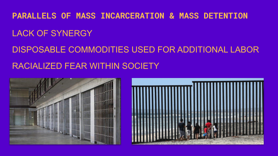 Paralles of mass incarceration and mass detention presentation screen shot